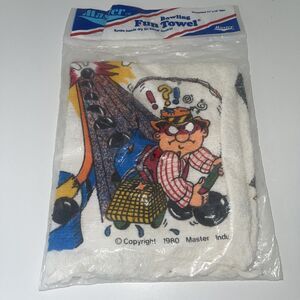 1980 MASTER "HOOKED ON BOWLING" Bowling Fun Towel 11 in. x 18 in. * Made in USA
